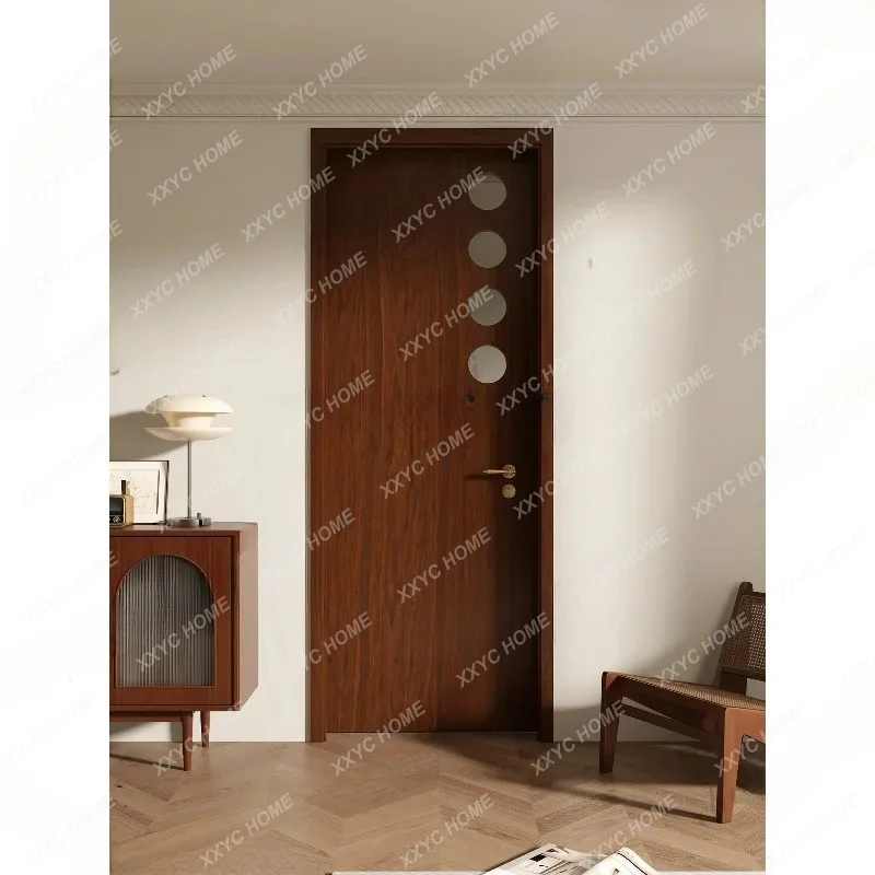 XX Solid wood paint door Bedroom Black walnut swing door Log room interior