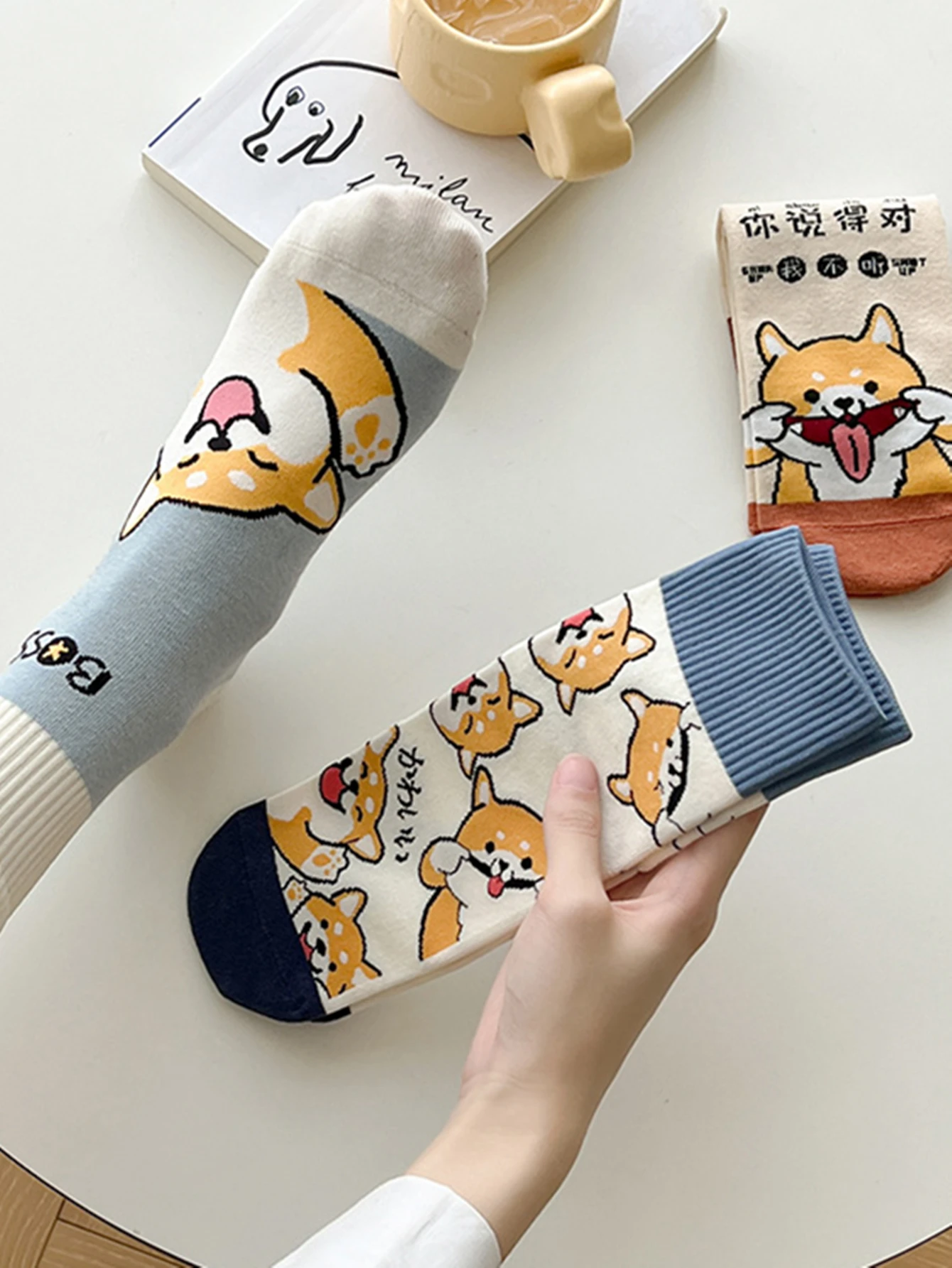 5 Pairs Women Socks Cotton Animal Print Autumn Winter Ladies Mid Sock Fashion Cute Dogs Harajuku Calcetines Mujer Gift For Girls