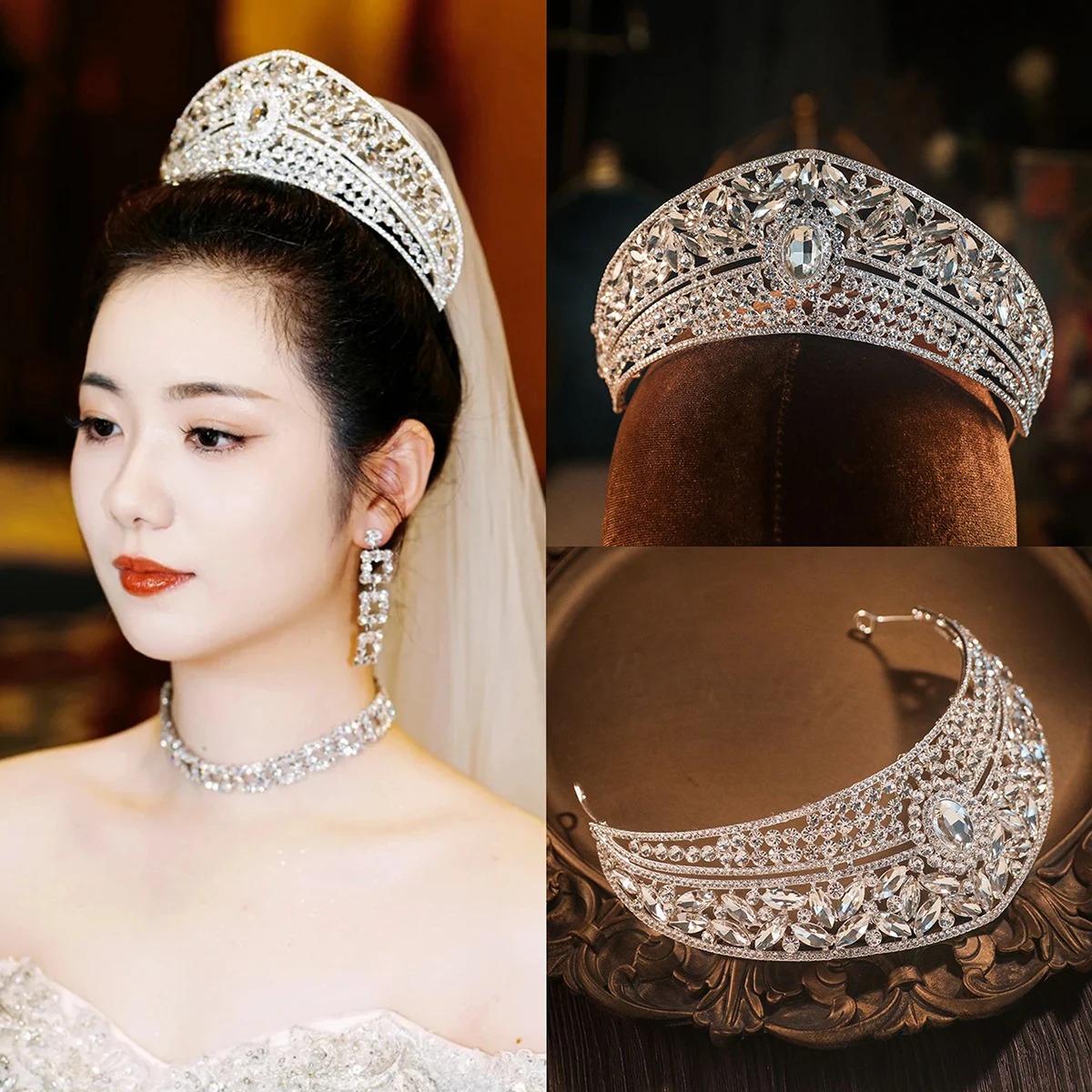 

Свадебная корона для волос во французском стиле, роскошные стразы, свадебный головной убор королевы и принцессы для невесты, аксессуары