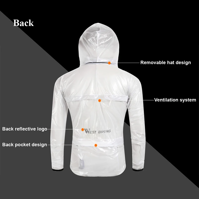 WEST BIKING Windproof Cycling Raincoat Waterproof Reflective Hooded Raincoat Quick Dry Outdoor Sport Long Sleeve Cycling Jacket