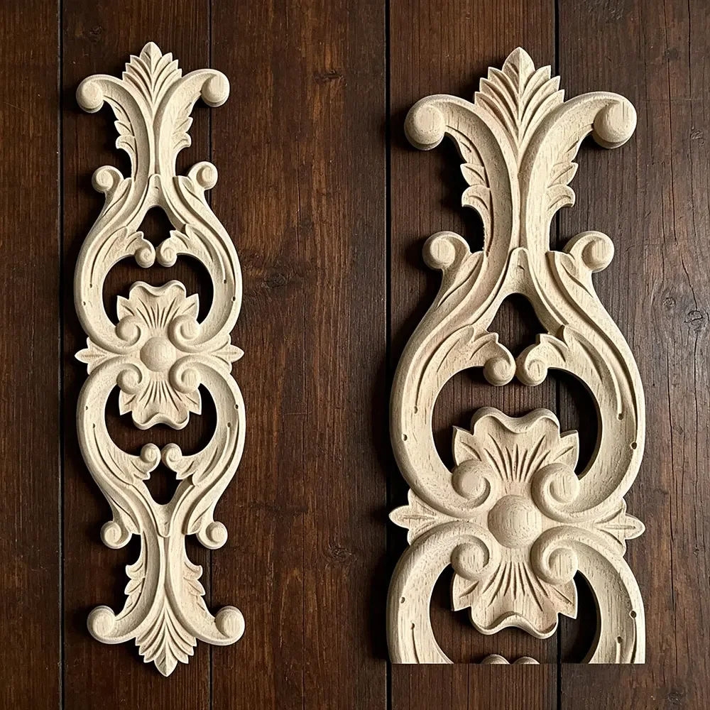 2PCS 30-50cm Unpainted Carve Wood Applique Onlay for Furniture Archtectural Grape Flower Basket Decorative Decals