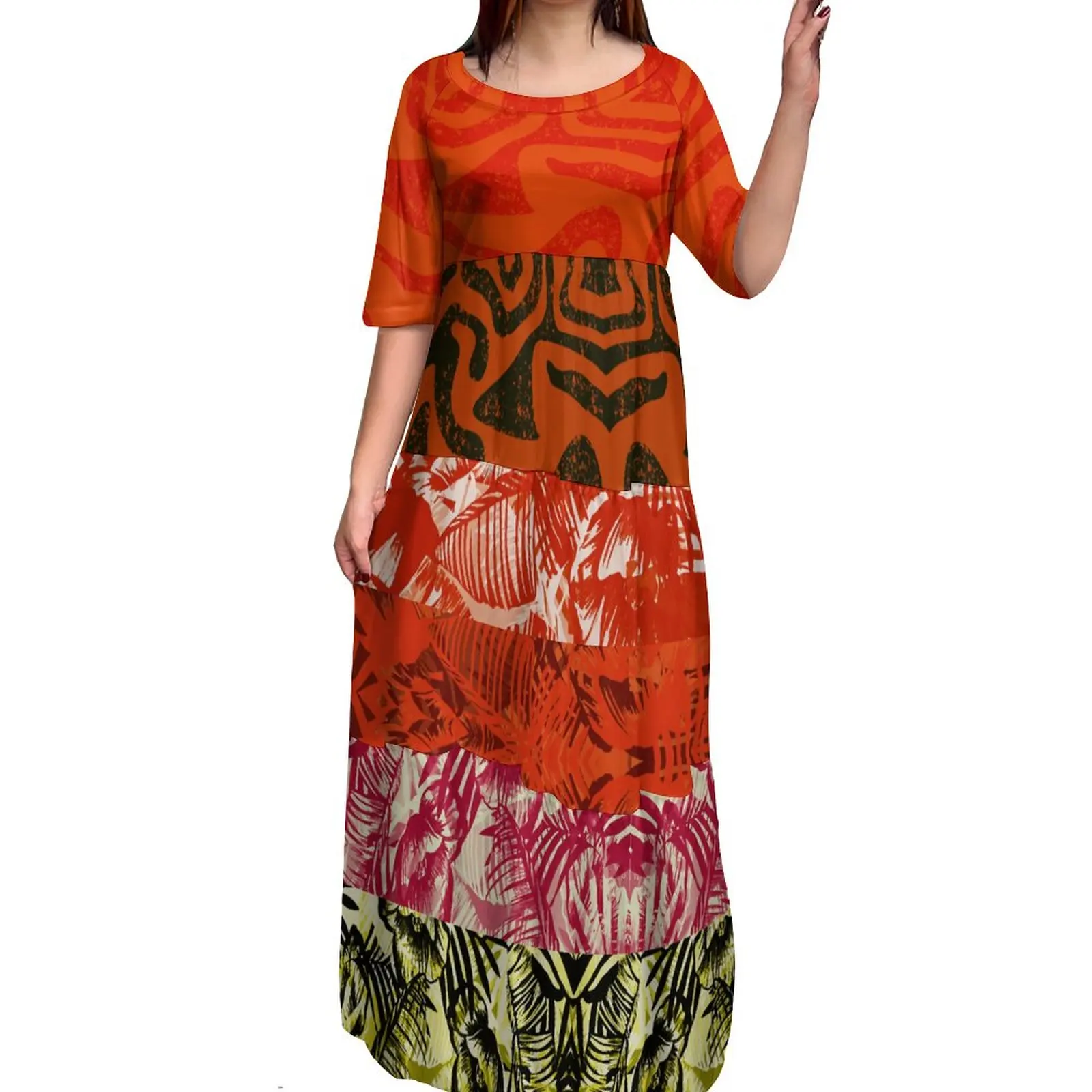 High Quality Custom Tie Dye Polynesian Tribal Design Dresses Women Lady Elegant Multi Tiered Dress Women Clothing 8XL