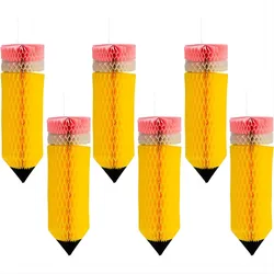 6 Pcs Welcome Back to School Pencil Honeycomb Decorations, Paper Classroom Party Supplies,First Day of School Decorations