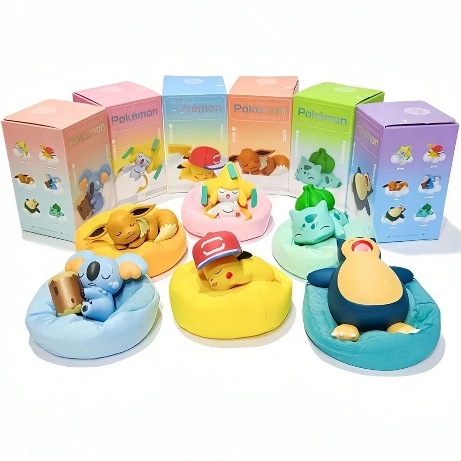 Pokemon 6 Styles Genuine Toys Pikachu Bulbasaur Snorlax Jirachi Komala Cute Anime Figure Model Dolls With Dustproof Cloth Pad