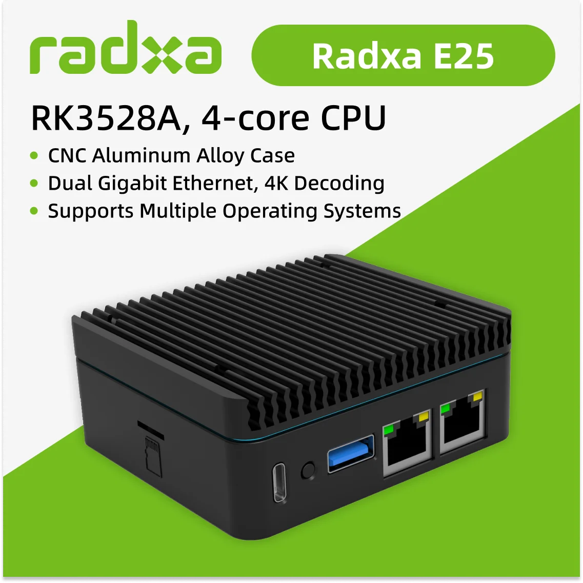

Radxa E25 SBC 4-ядерный ARM двойной 2,5G Ethernet металлический корпус радиатора Основная плата Обновленный дизайн