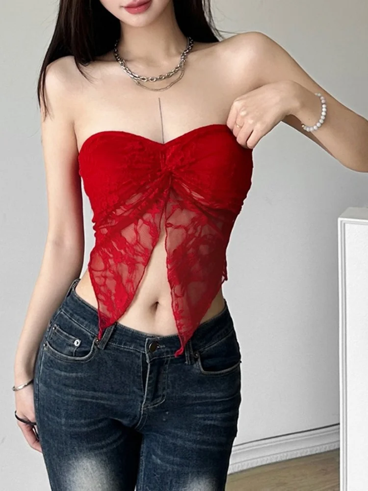 

Lace Bandeau Top Solid Color Tube Bra Tops For Women Streetwear Strapless Bralette Crop Top Femme Sexy Bustier Lenceria Femenina