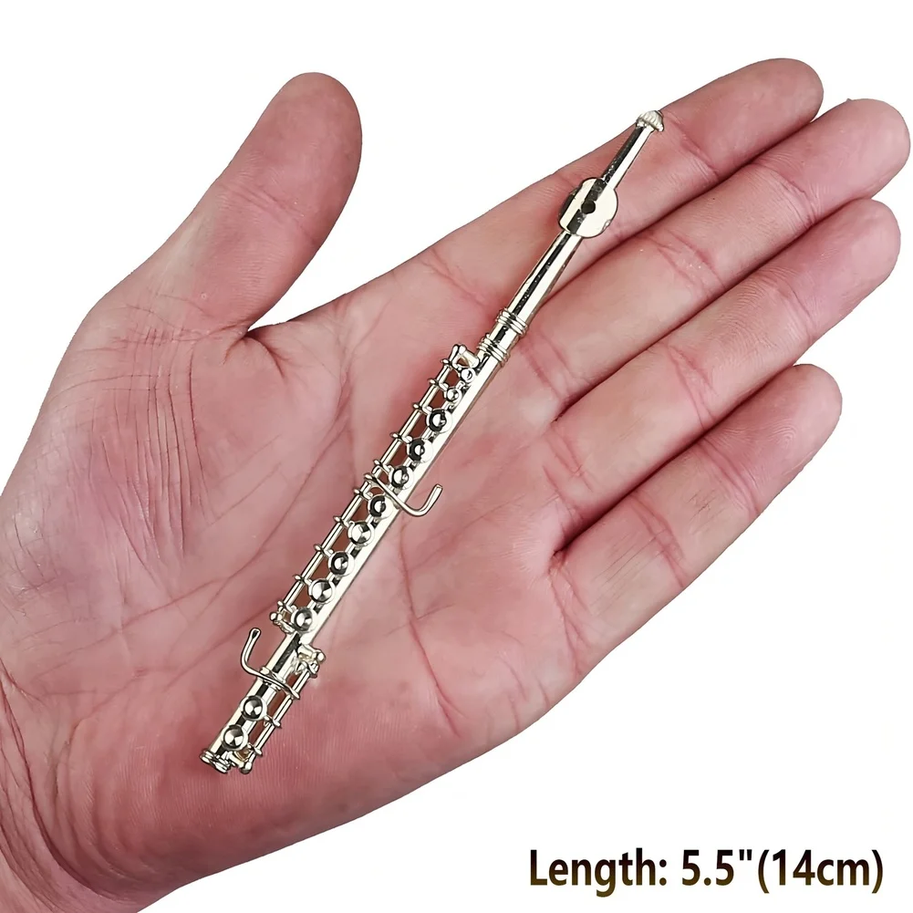 Silver Plated Miniature Flute Model Brass Non Playable Instrument Decor For Home Piano Top Or Desk Decor Music Instrument