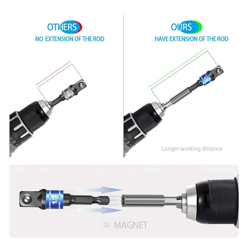 

Набор адаптеров для ударной отвертки из 8 предметов для шестигранного хвостовика 1/4 дюйма с квадратным гнездом, поворотная дрель в гайковерт-AT36