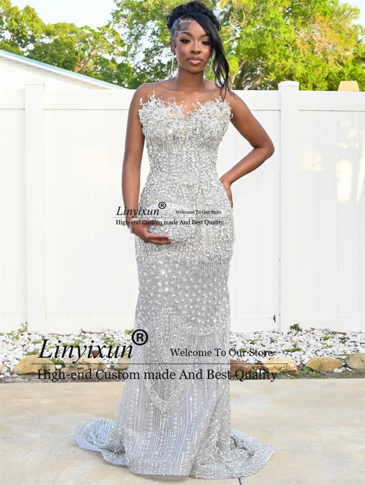 Glitter Crystal Diamond Prom Dresses Customized Aso Ebi Court Train Mermaid robes de soirée Black Girl Birthday Evening Gown