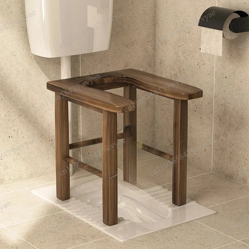 Reinforced Household Toilet Stool, Carbonized Solid Wood Bathroom Chair for Elderly & Pregnant Women Daily Use image 5