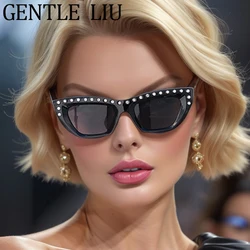 Cat Eye Rectangle Sunglasses Women 2026 Luxury Brand Punk Small Frame Rhinestones Sun Glasses For Lady Fashion Outdoor Eyewear