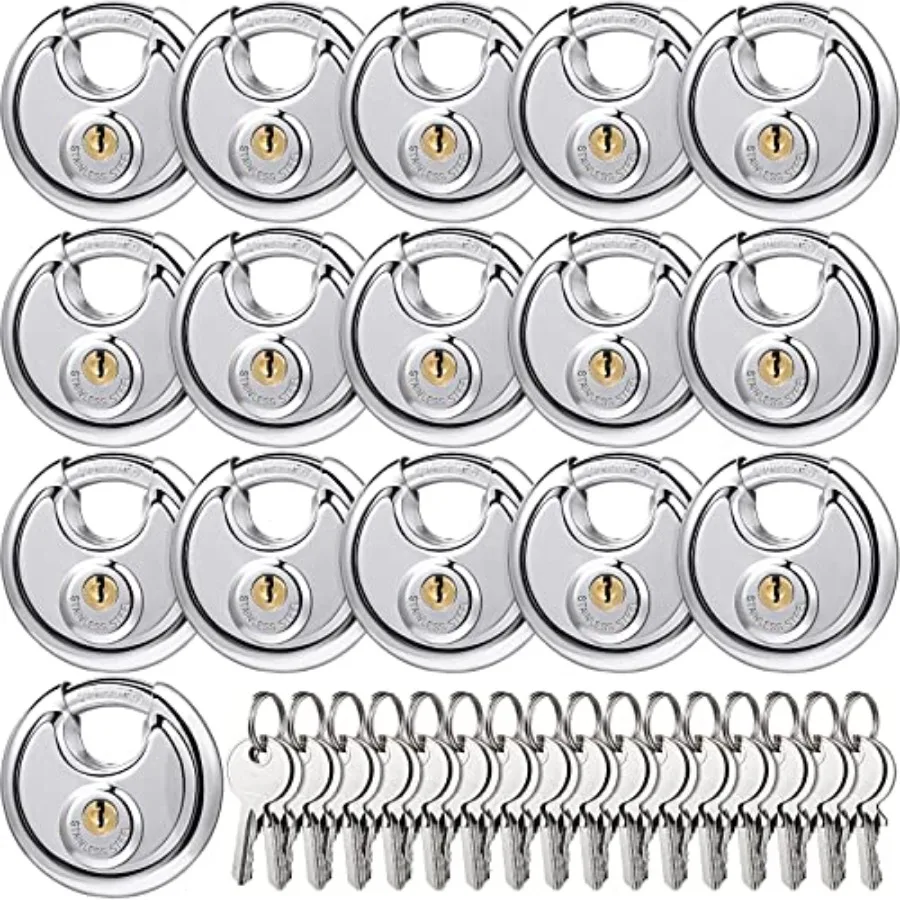 

16 Pack Padlocks Keyed Alike Stainless Steel 2-3/4 Wide 3/8 Shackle Disc Locks for Outdoor Storage Units Garages Gym Lockers