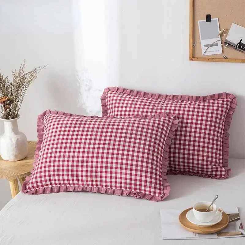 Classic Plaids Pillowcase Washable Cotton Japanese Simple Four-season One Pair Pillow Covers Flower Decorative Bedding Textile