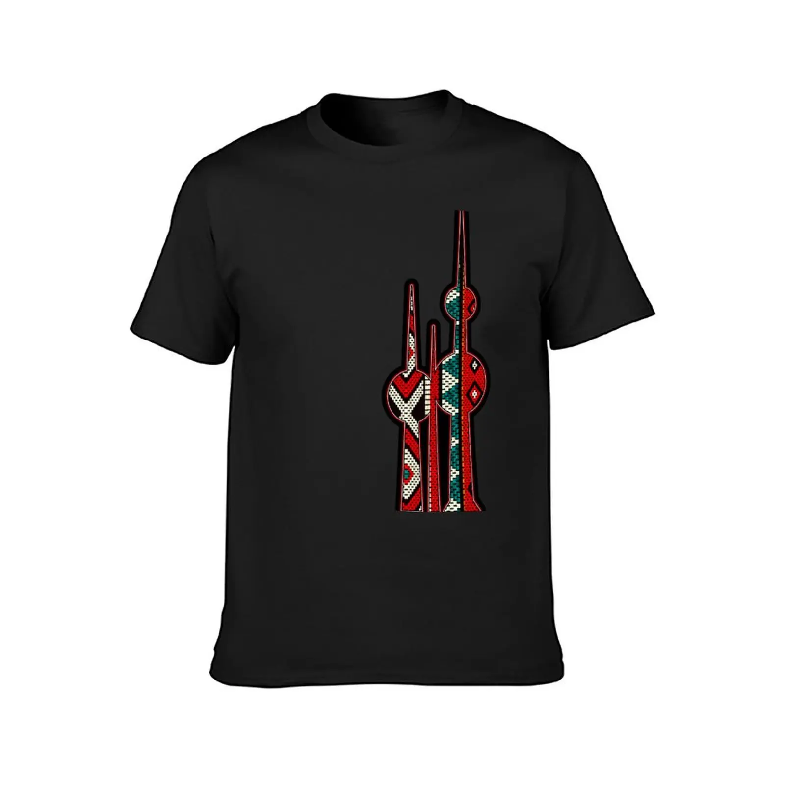 Kuwait Towers Icon Made Of A Beautiful Traditional Style Vintage Sadu Weaving Pattern T-Shirt anime t shirt for men