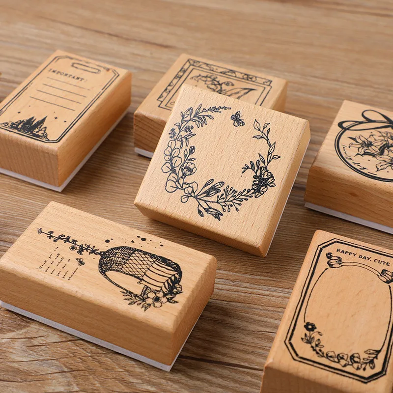 Wooden Stamps Floral Pattern Rubber Stamp Wooden Rubber Stamp for Scrapbooking and DIY Craft Card Making