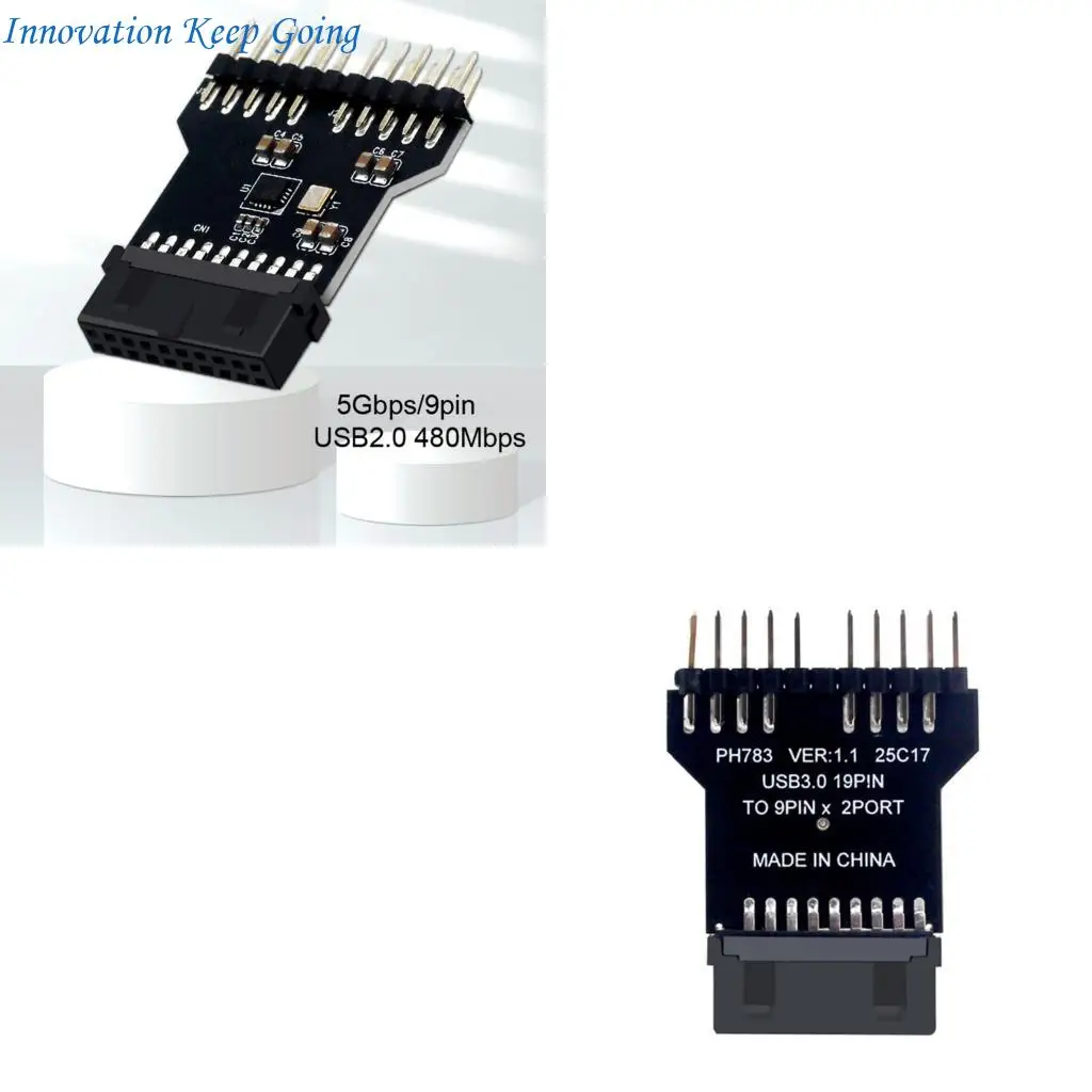 

E65C Цветной адаптер контроллера вентилятора корпуса ПК с 19-контактного порта USB3 на двойной 9-контактный порт USB2