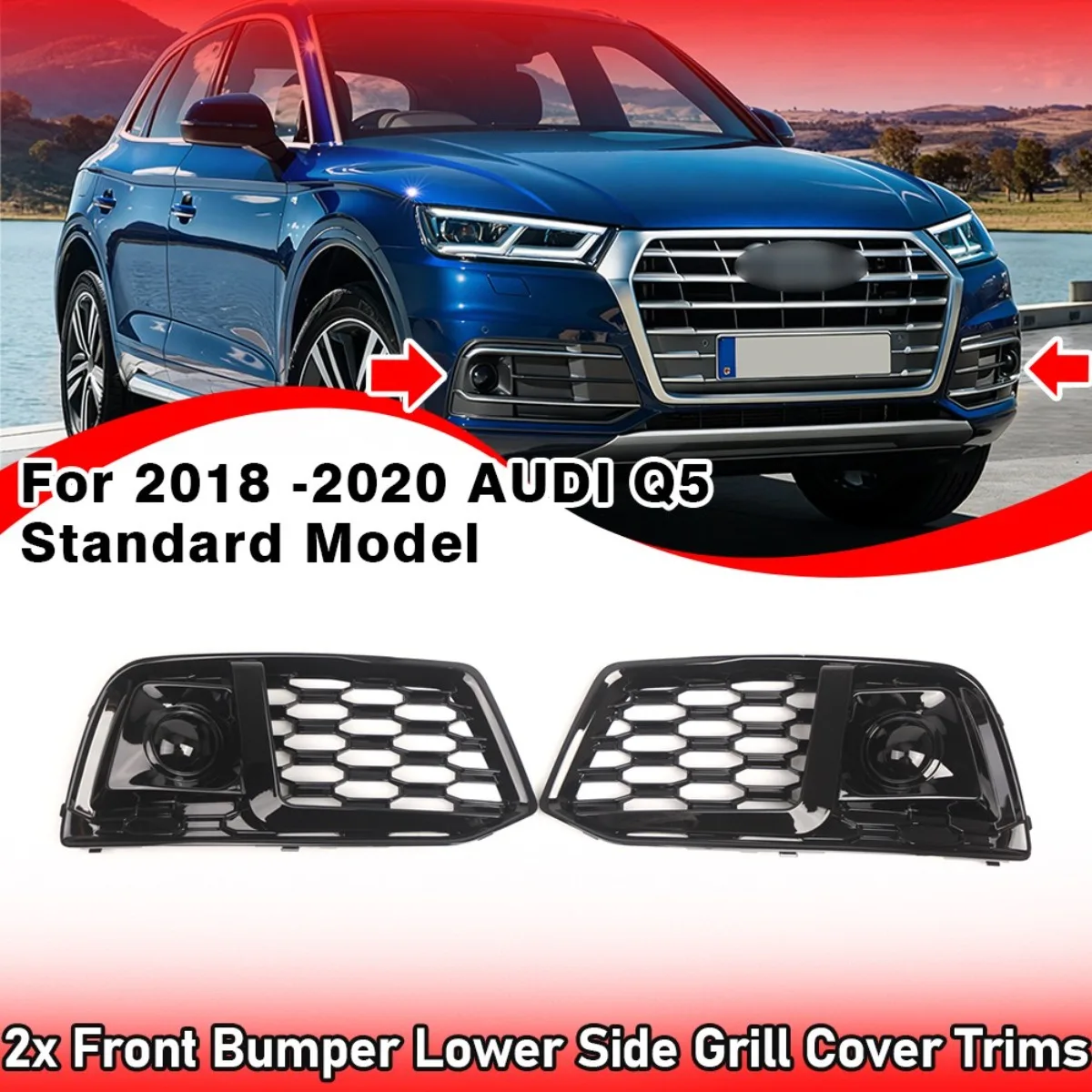 

Glossy Black Front Bumper Fog Light Bezel Grill Honeycomb Mesh Fog Light Grille Cover For AUDI Q5 Standard Model 2018 -2020