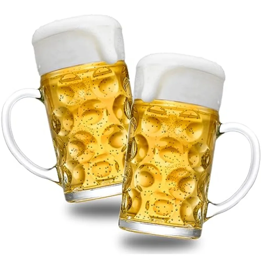 

2 Pack 1.2 L 40 oz HeavyDuty Glass Beer Mugs with Handle for Freezer Storage Large Capacity Clear Drinking Glasses Ideal for Ba