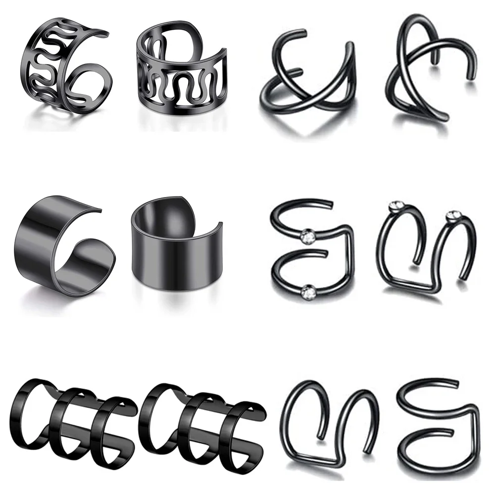 1 Pair/6 Pairs Stainless Steel Ear Clips Cartilage Earring Cuffs Non Piercing Earrings Wrap Set for Women Men Size Adjustable