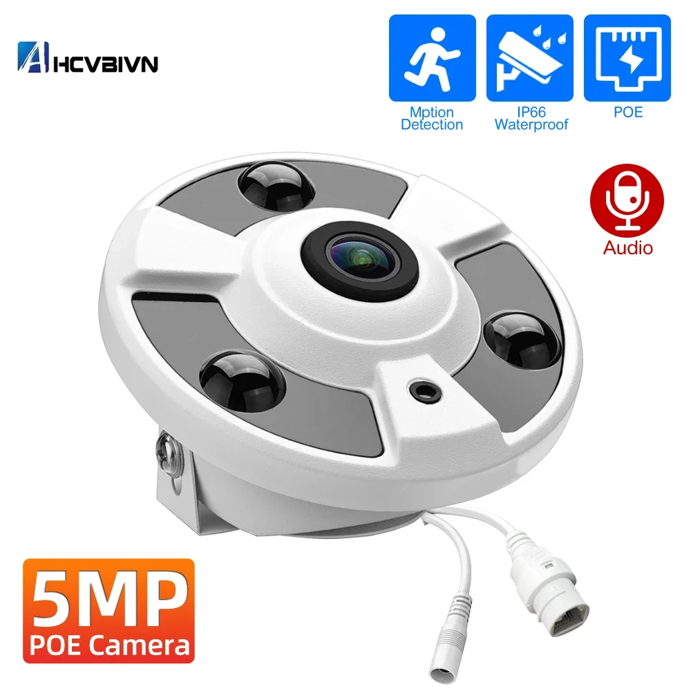 CCTV Fisheye Camera IP Dome Outdoor 5MP 360 Panoramic Security Surveillance Camera POE Audio XMEYE NVR Monitoring Cam H.265 2MP