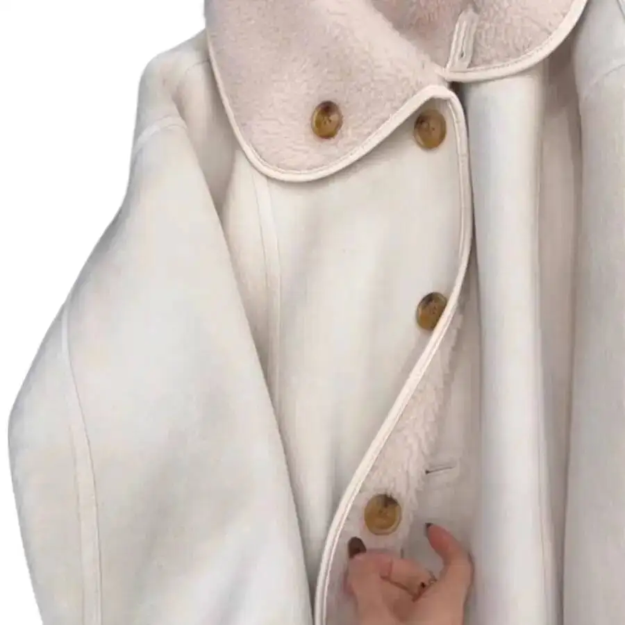 Retro American Suede Fur Jacket Women's Warm Autumn Winter Outerwear Peach Color One Piece Long Sleeve Loose Fit Fashionable