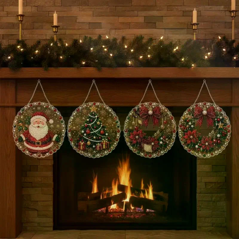 Christmas Pearl Painting Suncatcher Kit: Diy Craft Metal Chain 3d Mixed-sized Pearl Beads Festive Window
