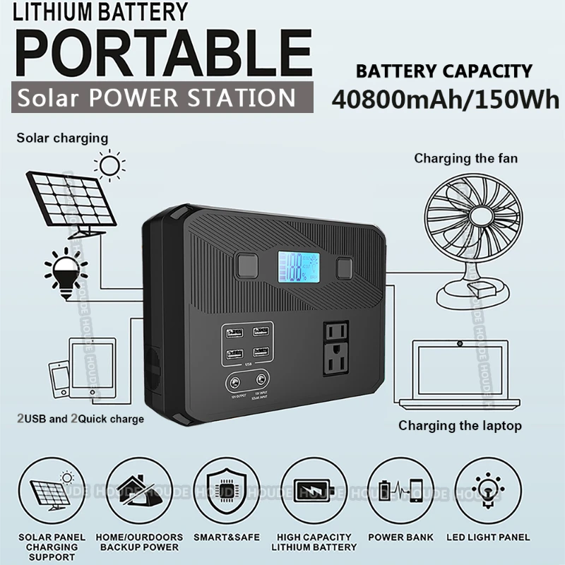 Best Quality 150W 46800mAh Solar Charge Outdoor Portable Power bank Station with DC 9V 12V 110V 220V AC USB Output