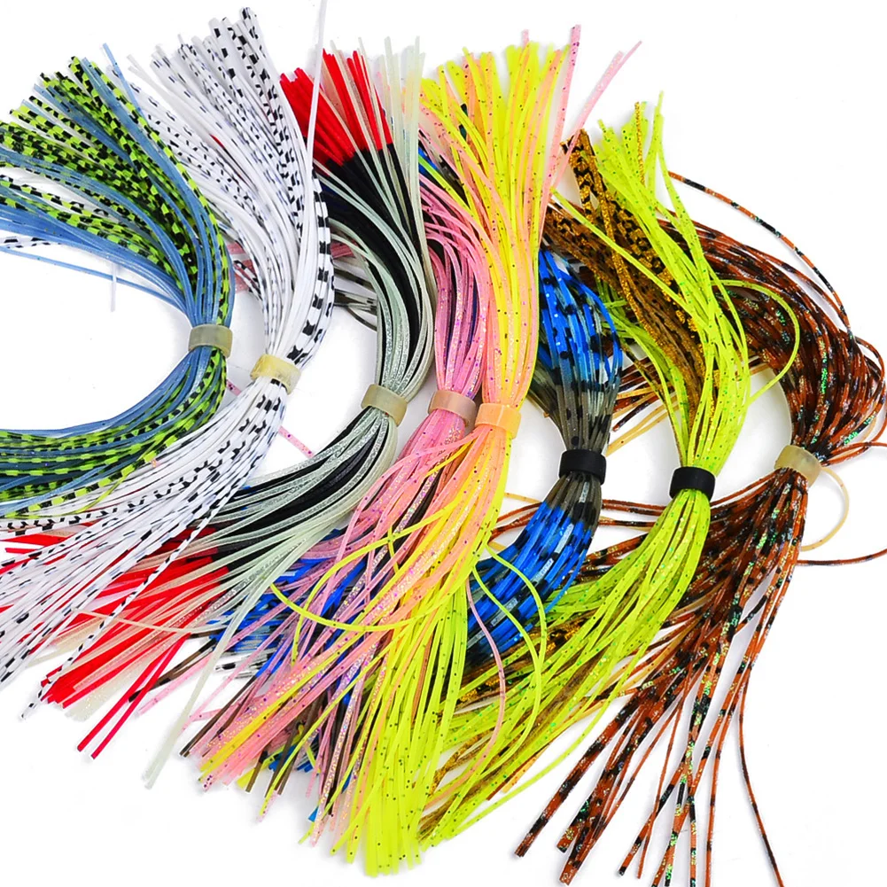 30Pcs/set 50 Strands/bundle Silicon Skirts Fishing Lure Fishing Accessory Silk Silicone Skirt With Rubber Ring Buzzbaits Spinner