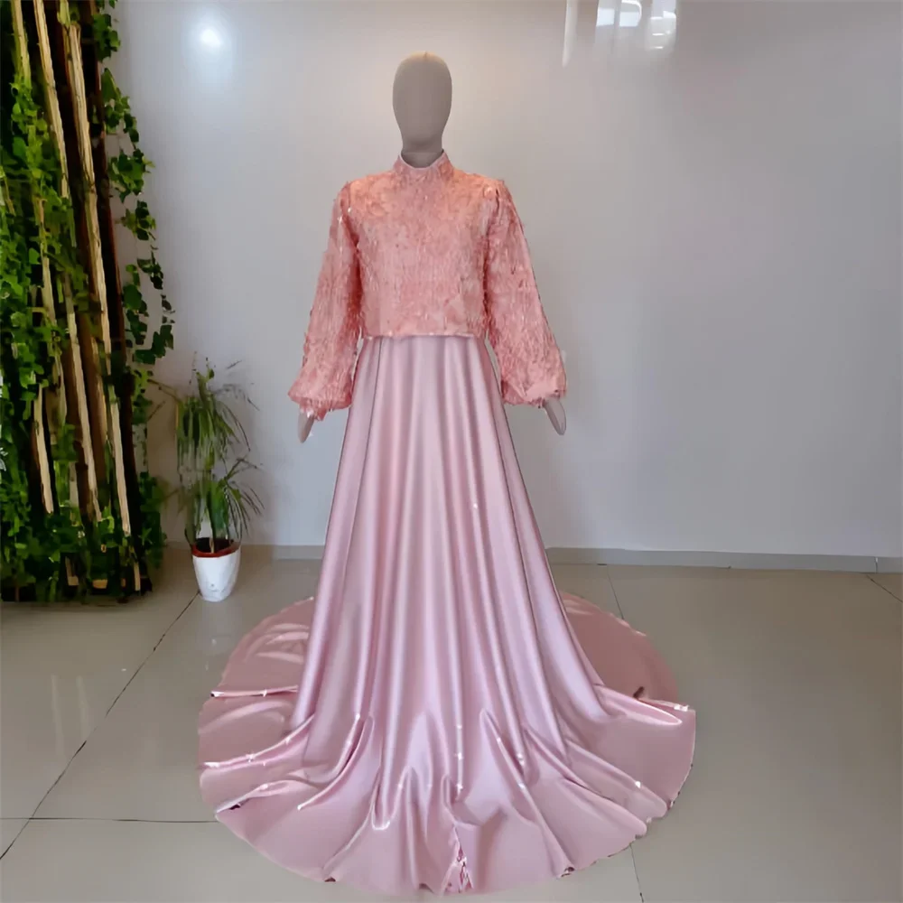 

Customized Saudi Arabia Evening Gown Prom Dress Jewel A-line Floor Length Skirts Flower Applique Bespoke Occasion