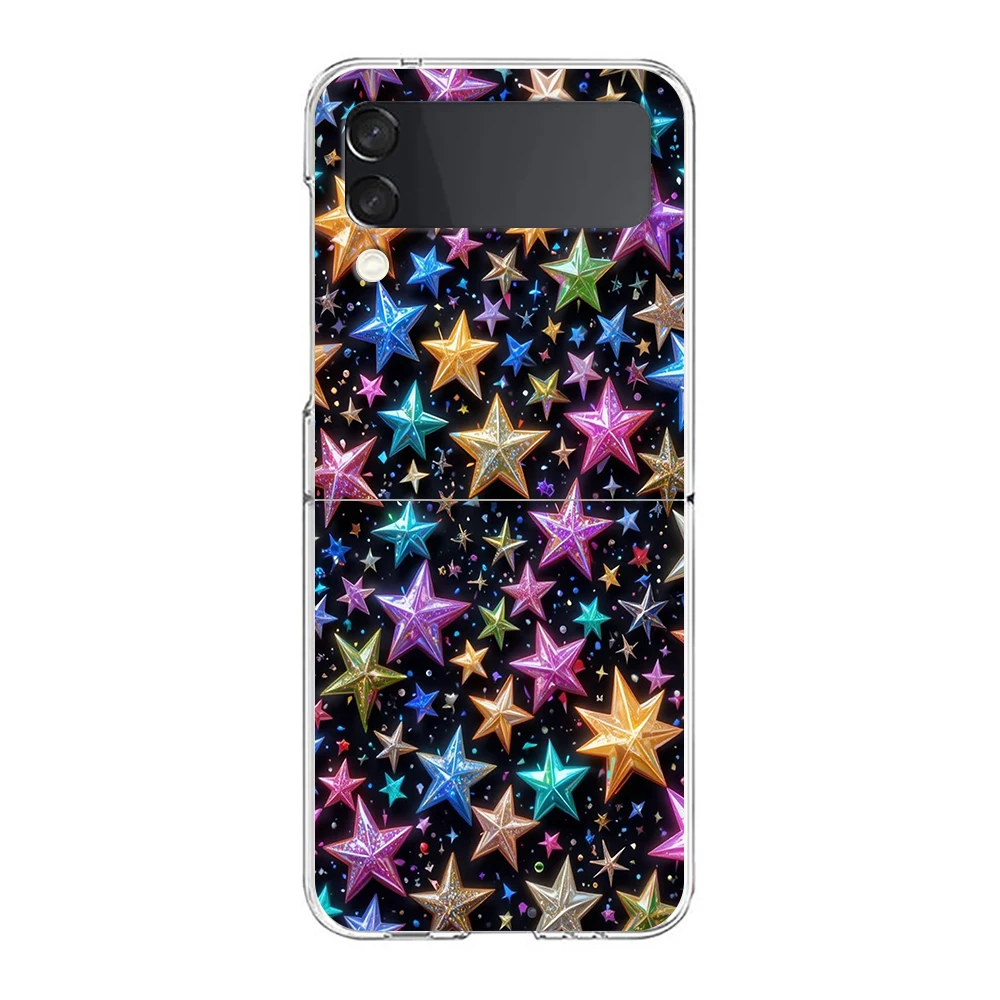 Colorful Stars Phone Cover For Samsung Galaxy Z Flip 7 6 5 4 Case Transparent For Samsung Z Flip 3 Hard PC Foldable Shell Capas