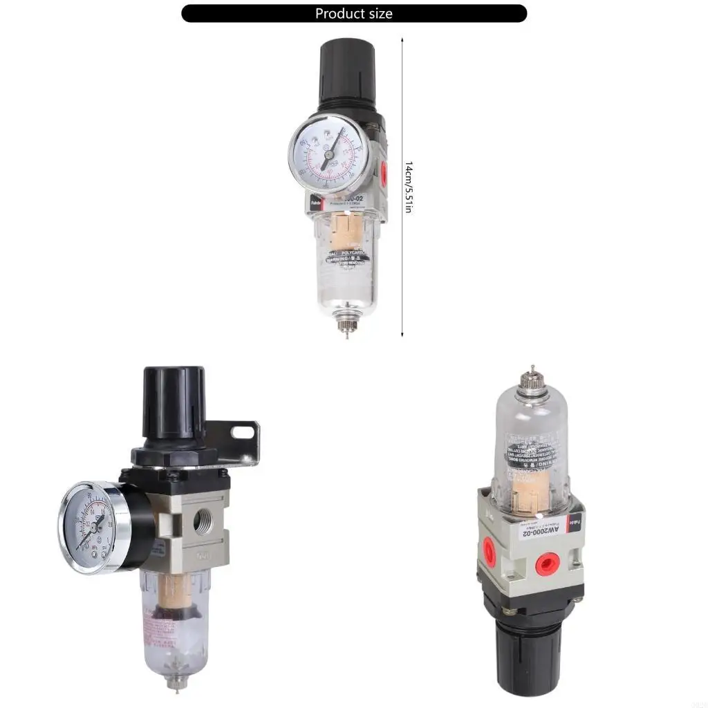 G92C Pneumatic 1/4 BSPT Air Filter Regulator Combo Aluminum 14cm for Compressor Tool