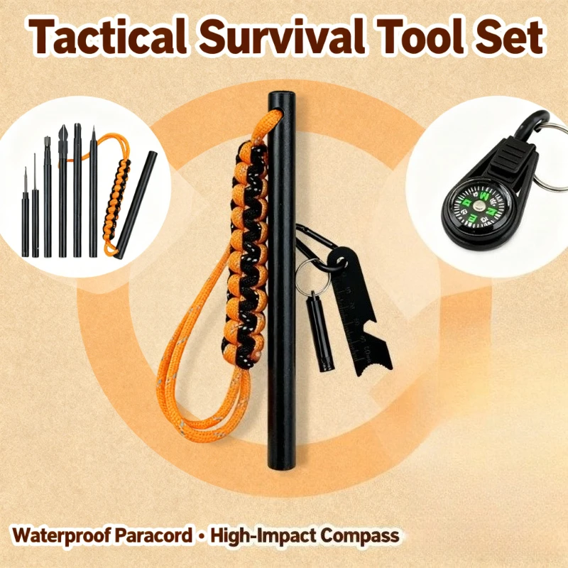 

Cold-Resistant Magnesium Flint Rod, Compass Whistle Emergency Kit, Durable for Camping/Hiking/Wilderness Survival