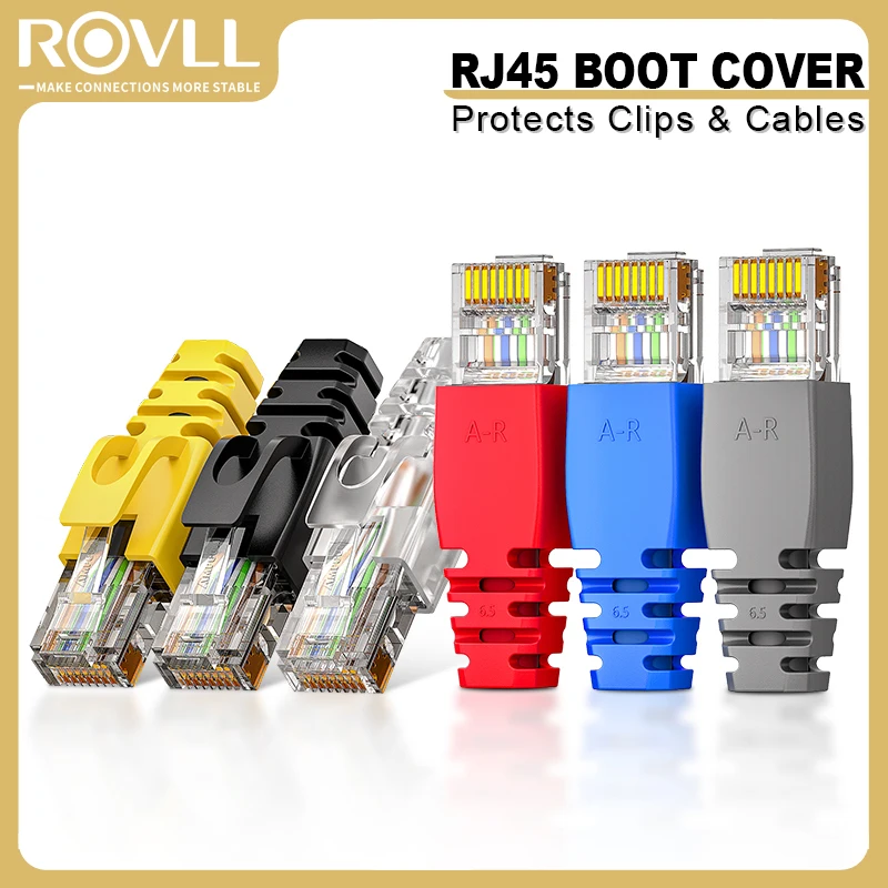 ROVLL 50 Pcs RJ45 Ethernet Network Cable Strain Relief Boots Cable Connector Plug Cover for CAT6, CAT6A, CAT5E Network Cables