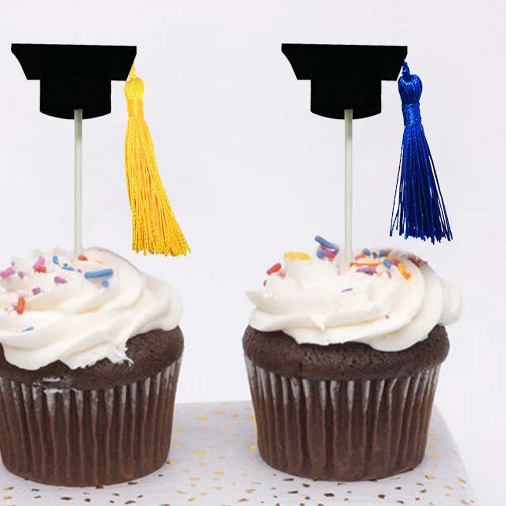 

12Pcs Graduation Caps Topper Decoration Lovely Cake Decor Tassel Design for Dessert Graduation Hat Cake Topper