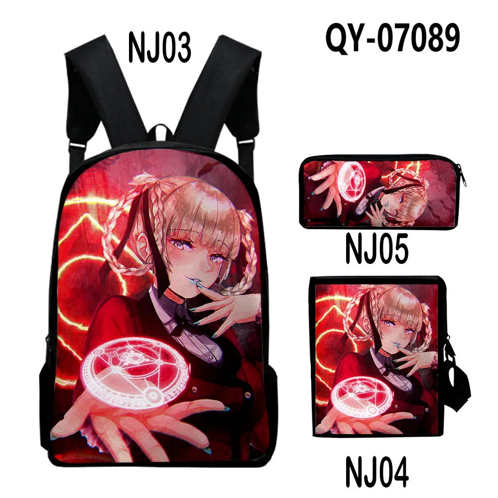 Trendy Popular Cool Kakegurui 3D Print 3pcs/Set pupil School Bags Laptop Daypack Backpack Inclined shoulder bag Pencil Case