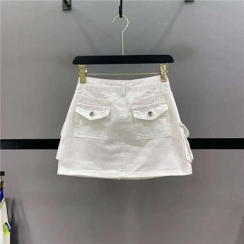 

BabYoung Vintage Army Green Denim Skirt For Women 2025 Summer New Bodycon A-Line Skirts Y2k High Waist Pocket Faldas Mujer