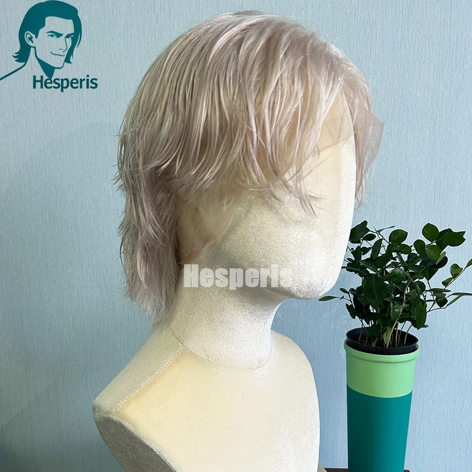 Hesperis شقراء الرجال حلق الجانب قطع البوري الباروكات شعر الإنسان البرازيلي ريمي قصيرة عابث قطع كامل الدانتيل باروكة من شعر طبيعي للذكور