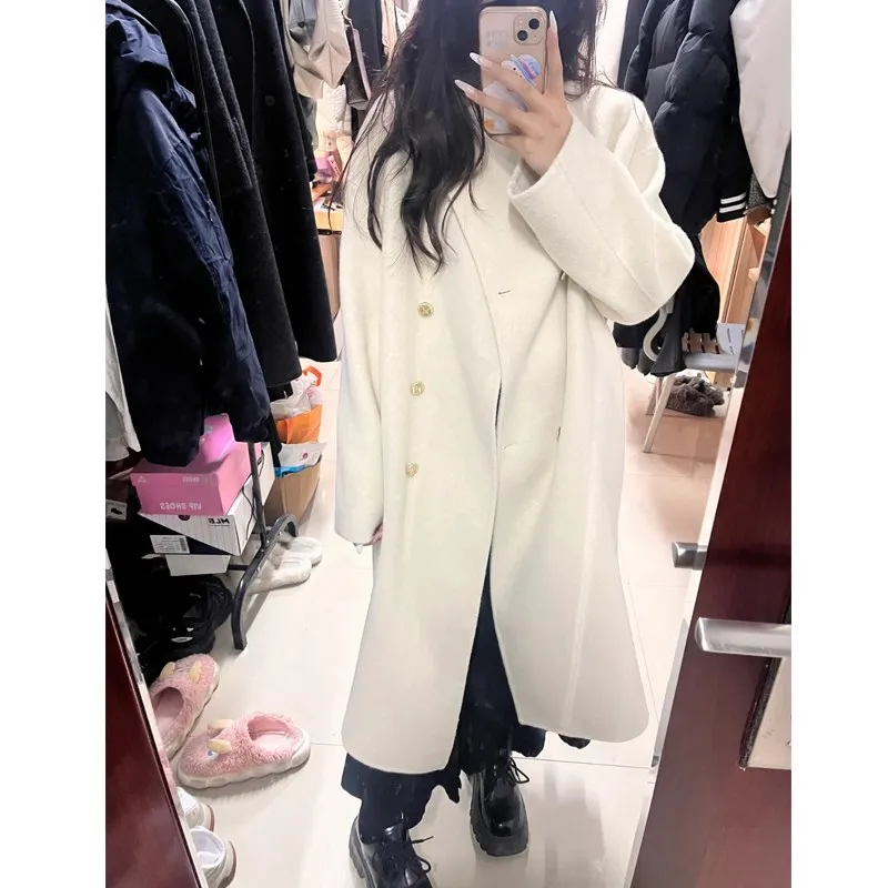 

White Woolen Coat Women's Mid-Length Tweed Jaet Premium Feel Autumn Winter New Sle Small Size Hepburn Sle Commute