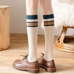 JK – chaussettes longues à rayures colorées pour femmes, plus épaisses au dessus du genou, chaussettes à jambe fine, hauteur du genou, hiver