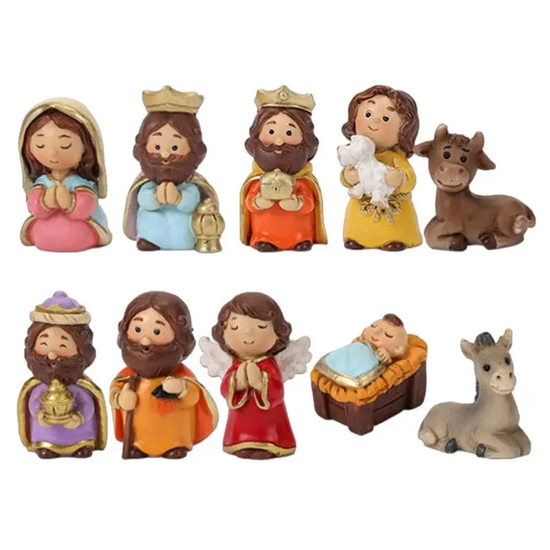 Nativity Sets For Christmas 10pcs Resin Manger Scene Ornaments Christmas Jesus Statue For Children And Adults Holy Family