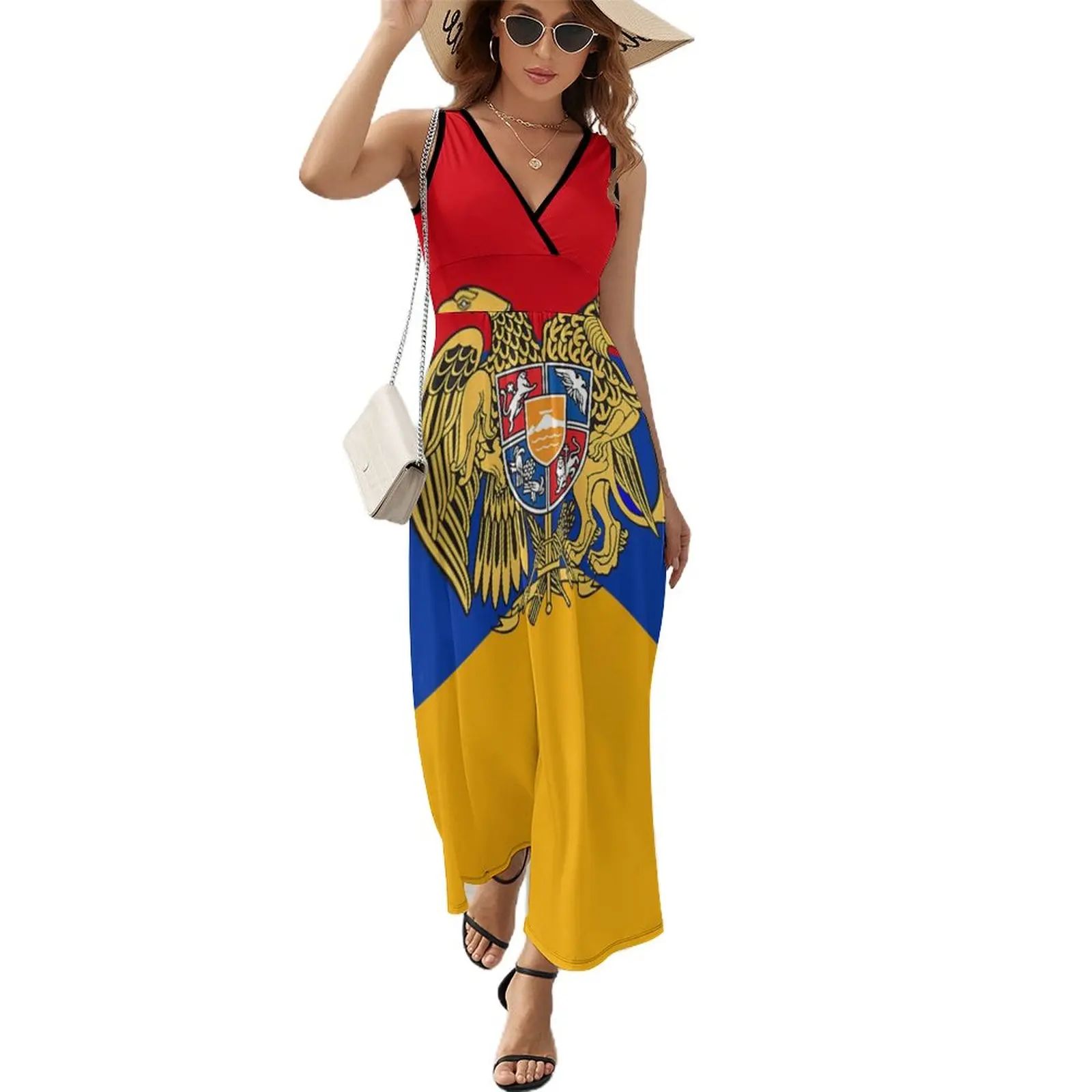 

Armenian National Emblem Dress Aesthetic Boho Beach Long Dresses Womens Vintage Custom Maxi Dress Gift Idea