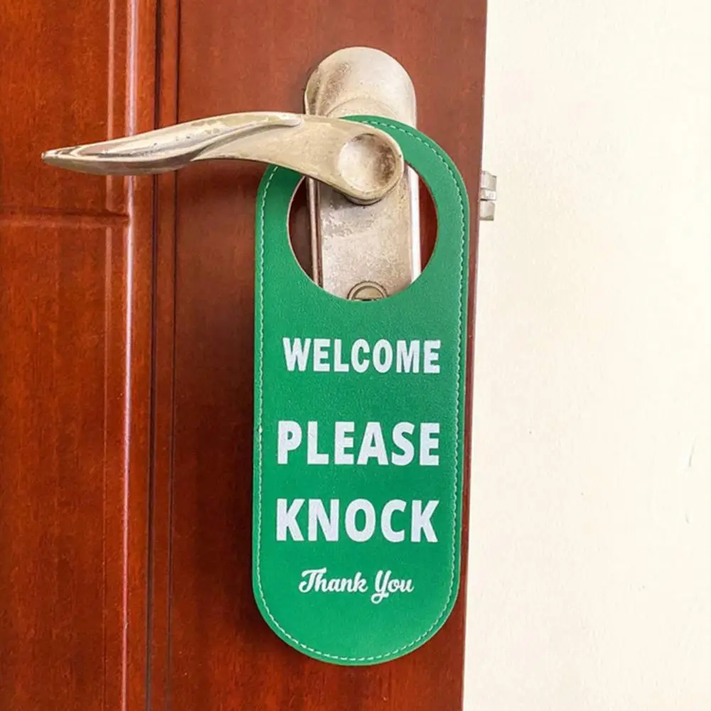 

22.8*8.5cm Do Not Disturb Door Hanger Double-sided Faux Leather Welcome Please Knock Door Handle Sign Hanging Decor Ornament