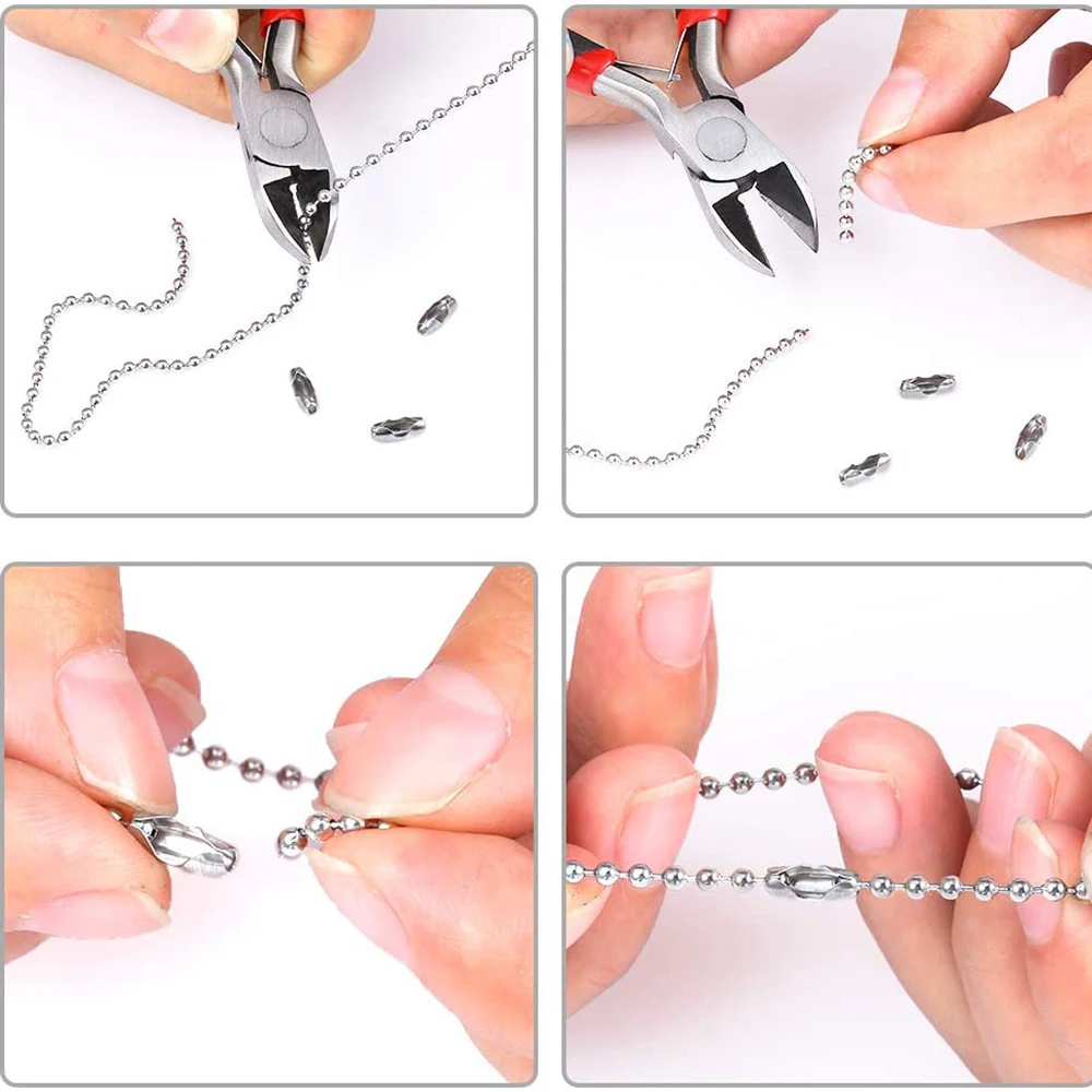 5m Stainless Steel Bead Chain 1.5/2/2.5/3mm Ball Chain with 50pcs Matching Adjustable Pull Connector for Keychain Jewelry Making