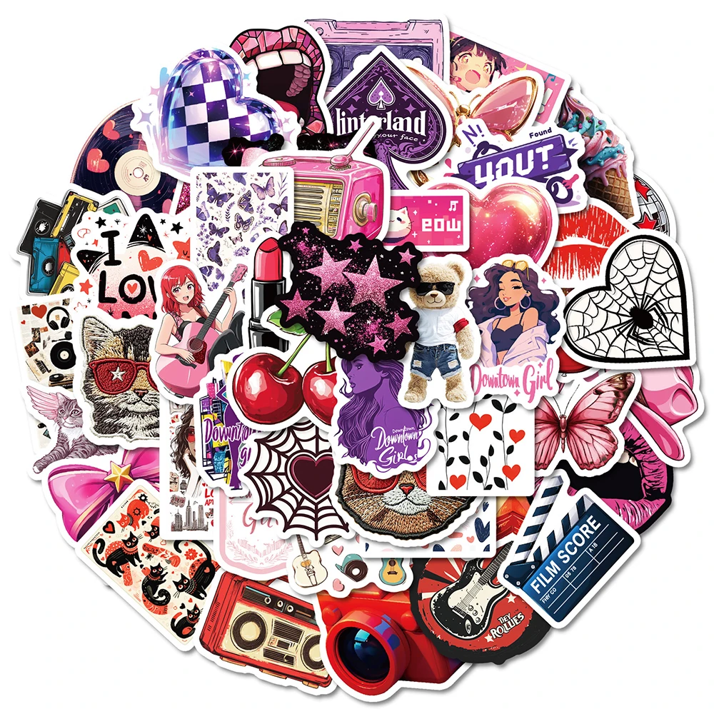 

10/30/50pcs Y2K Cute Downtown Girls Graffiti Stickers Aesthetic Girl Gift Decals DIY Notebook Guitar Motorcycle Cartoon Sticker