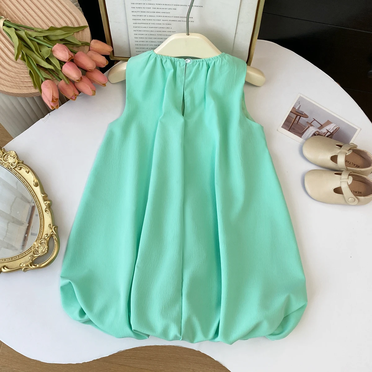 New Girls' Dress Summer Fashion Butterfly Knot Sleeveless Floral Bud Dress Comfortable Dress Costume Vestidos