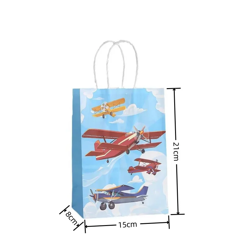 StoBag 24pcs Cartoon Aircraft Kraft paper Gift Tote Packaging Bags Kids Children for Candy Snack Storage Pouch Birthday Party