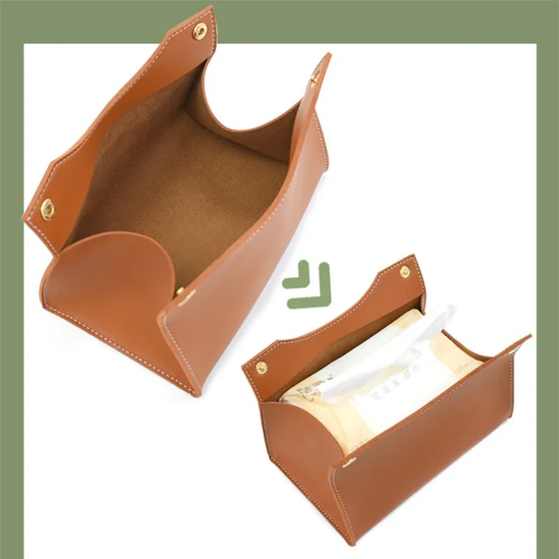 Tissue Box Halter Hause Wohnzimmer Kaffee Tisch Desktop Einfache Serviette Box Küche Lagerung Papier Box PU Leder Organisatoren – Detail 9