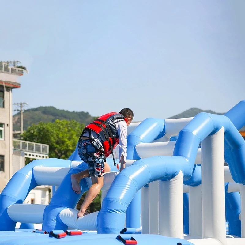 Outdoor Floating Giant Blue White Inflatable Obstacle Course Water Aqua Park Games Adult