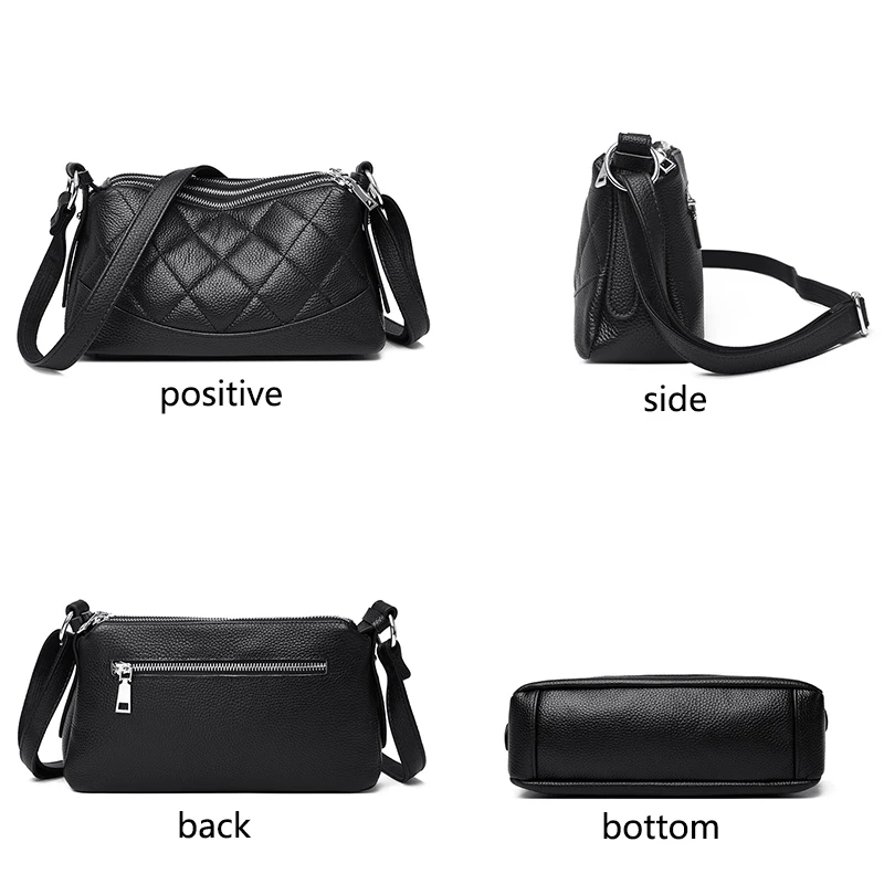 Bolso de hombro 2024 de cuero genuino para mujer, bandolera de tres capas con gran capacidad, novedad de 100%