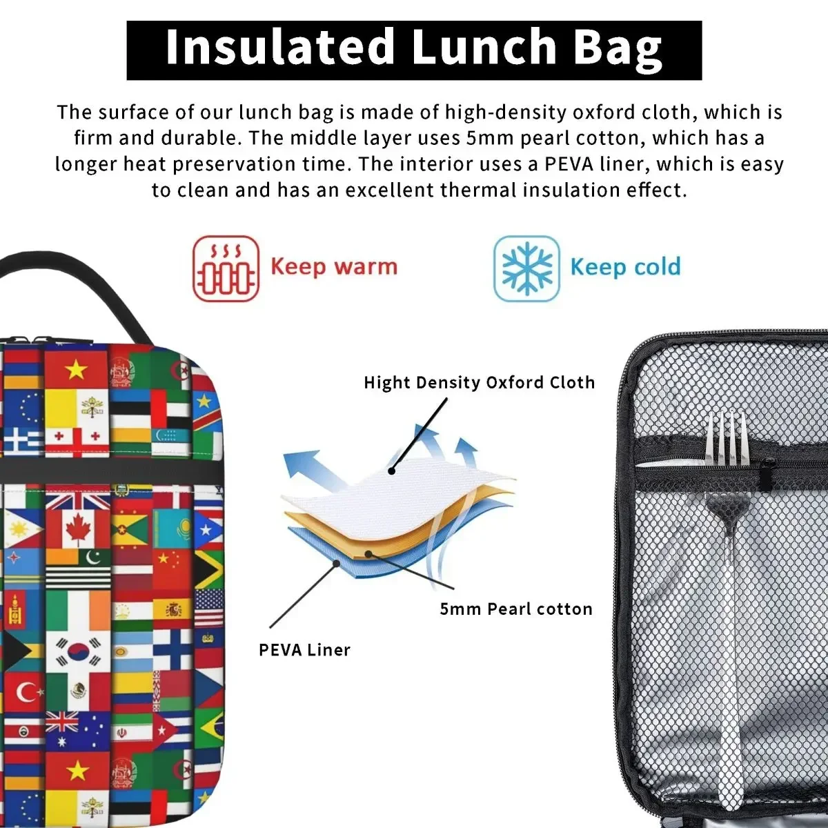 

Countries Flag Insulated Lunch Bags Thermal Bag Meal Container High Capacity Lunch Box Tote for Men Women Beach Picnic